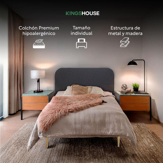 Base Cama Metal Madera + Colchón Premium IndividualBEDMODAL - SINGLED