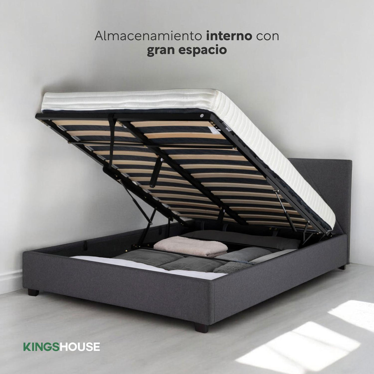 Base De Cama Abatible Matrimonial Box + Cabecera Con Tapiz