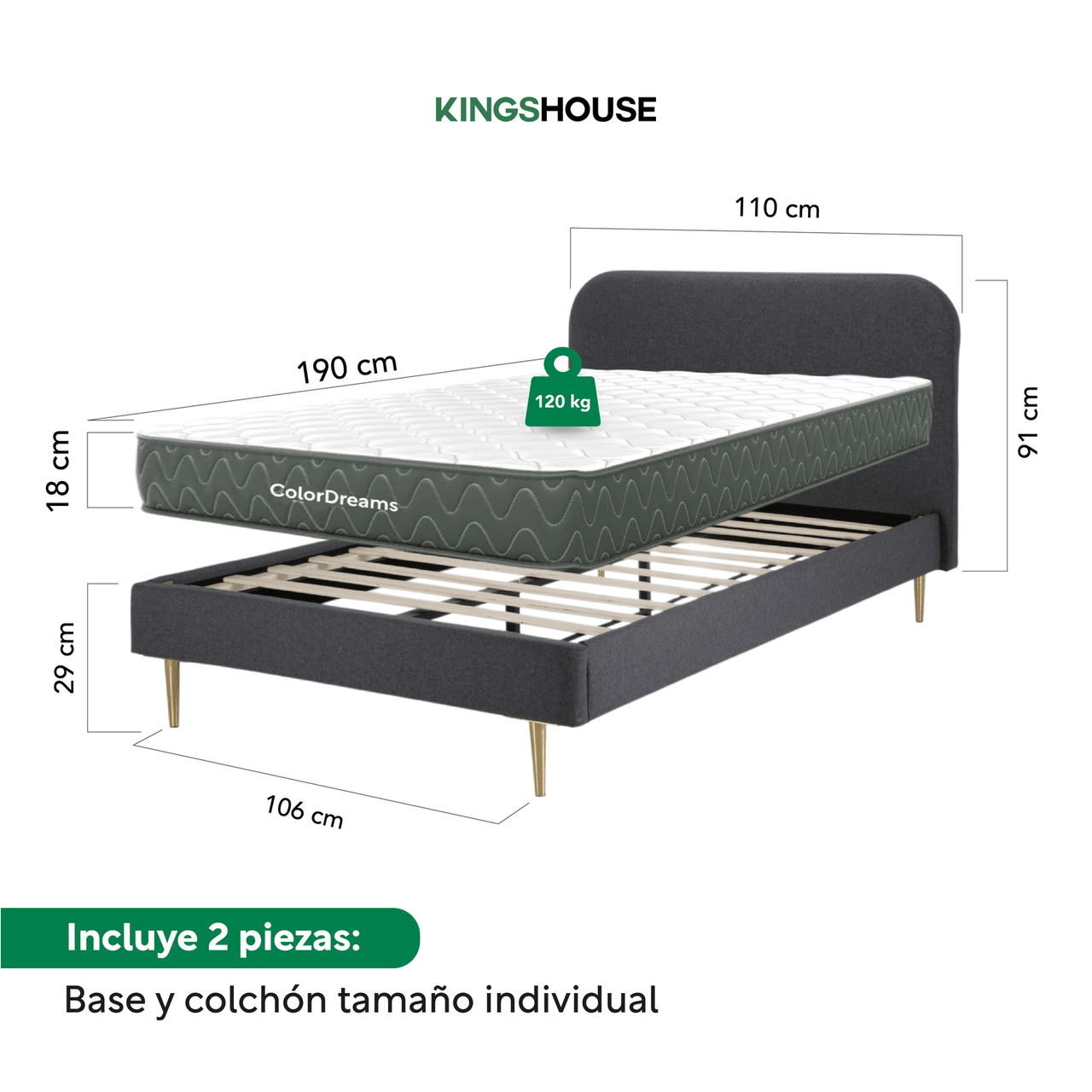Base De Cama Individual + Colchón Memory Essential En Caja