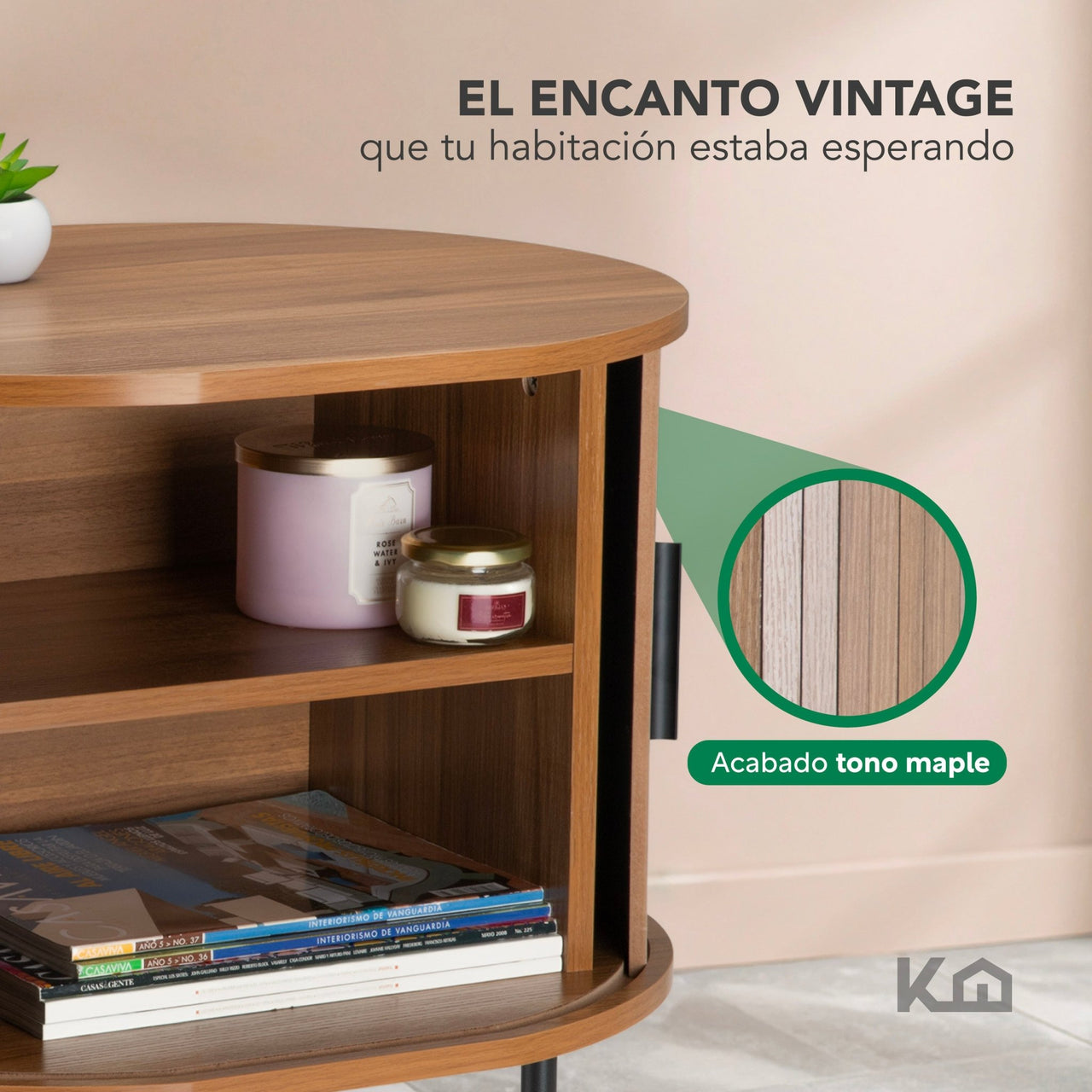 Buró Mesa De Noche Maple Vintage Minimalista Recámara MDF