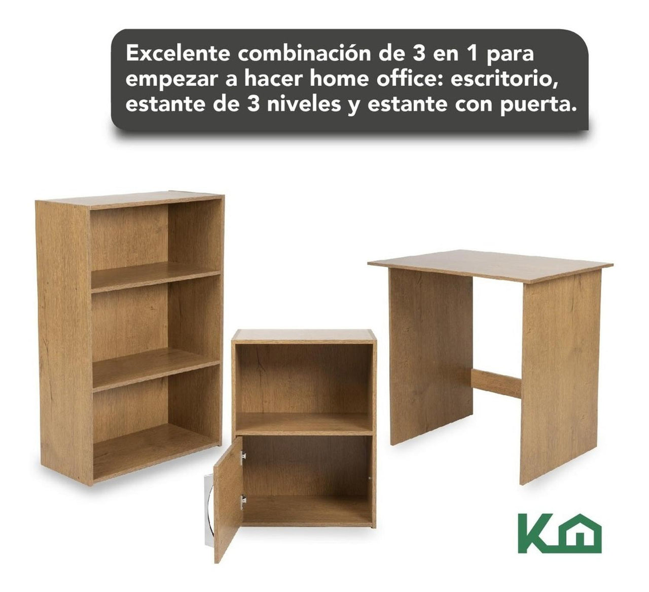 Combo Escritorio + Estante 3 Niveles + Estante Casa Oficina