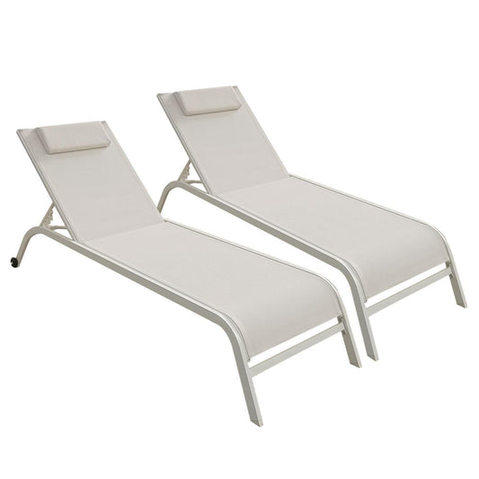 Camastro Exterior 2Pzs Reclinable Silla Playa Jardín AlbercaLOUNGE2-BEI
