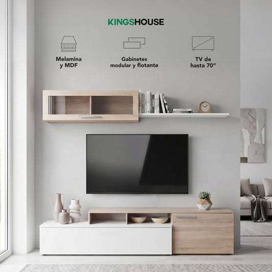 Centro de Entretenimiento 70” Mueble TV Repisas MaderaTVM3-MAD