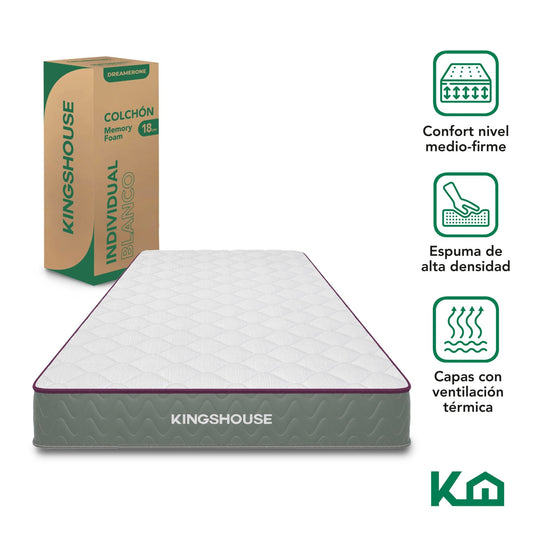 Colchón Individual Espuma Alta Densidad 18 cm Firmeza MediaColchonDREAMERONE