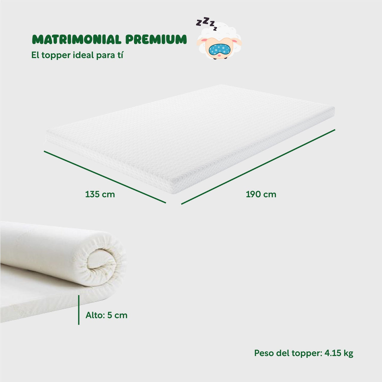 Colchoneta Cubre Colchon Topper 5cm Matrimonial