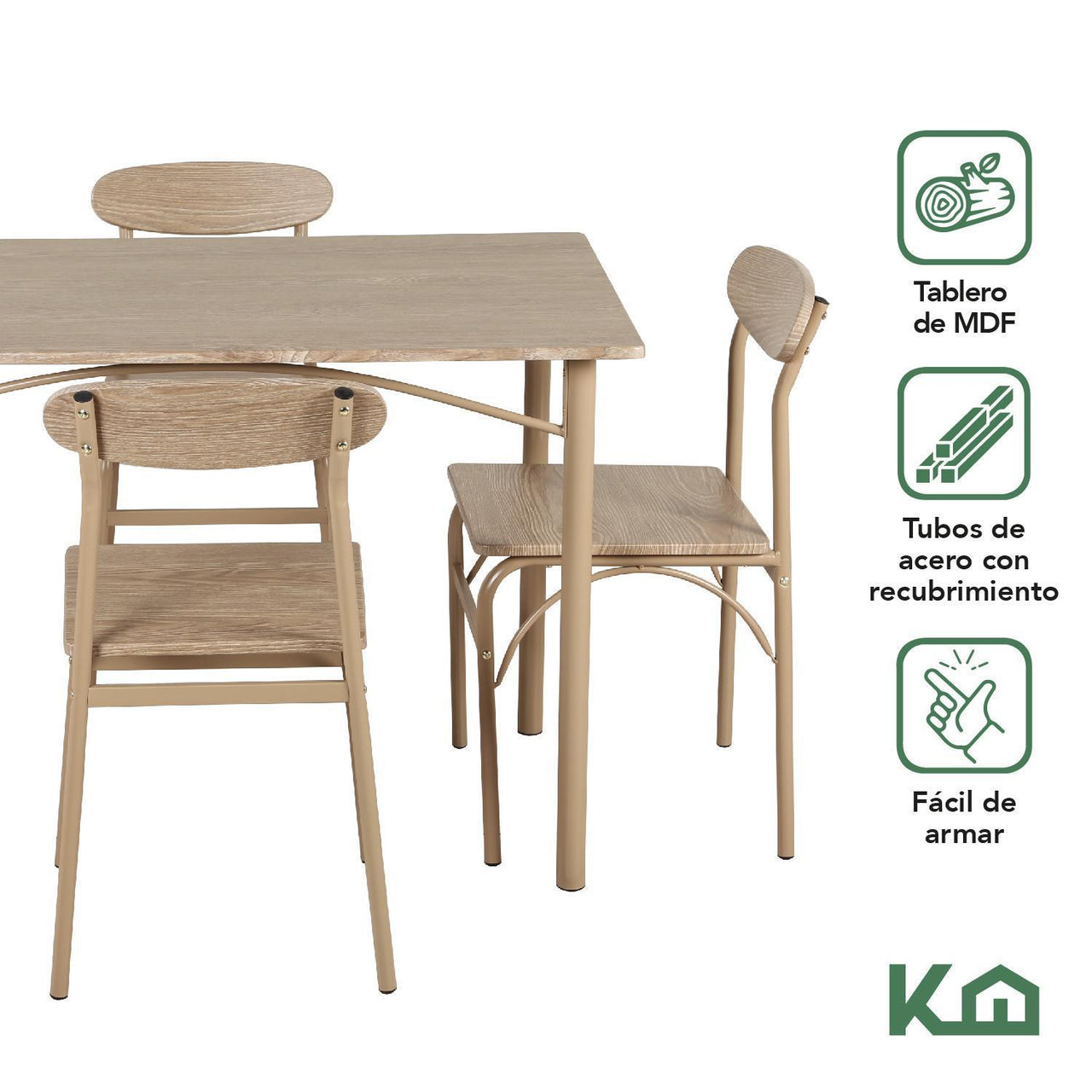 Comedor De 4 Sillas Metal Mesa Rectangular Elegante Moderno