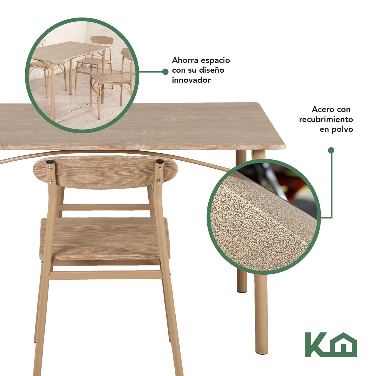 Comedor De 4 Sillas Metal Mesa Rectangular Elegante Moderno