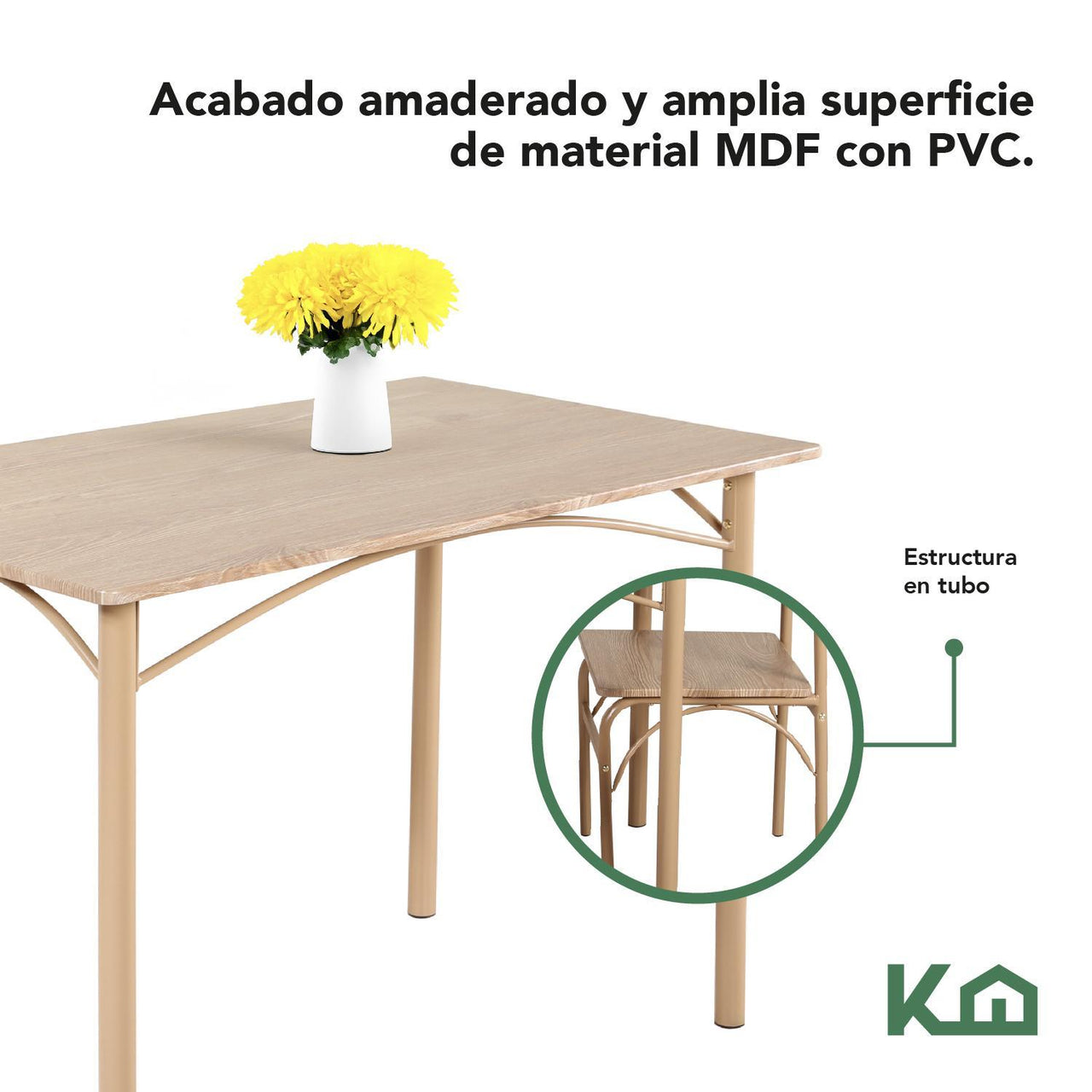 Comedor De 4 Sillas Metal Mesa Rectangular Elegante Moderno