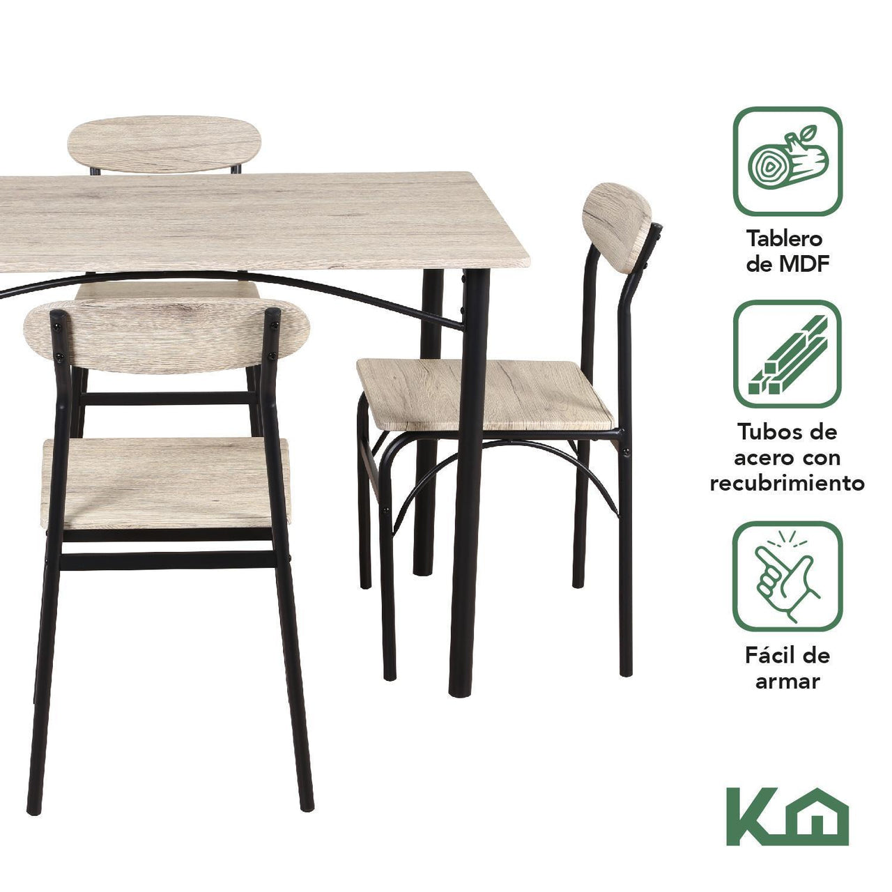 Comedor De 4 Sillas Metal Mesa Rectangular Elegante Moderno