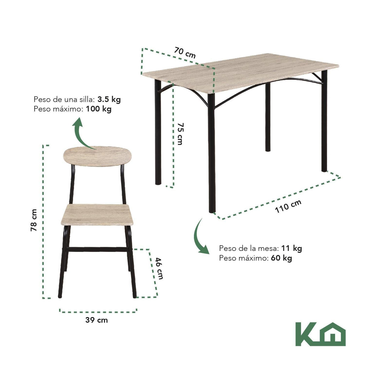 Comedor De 4 Sillas Metal Mesa Rectangular Elegante Moderno