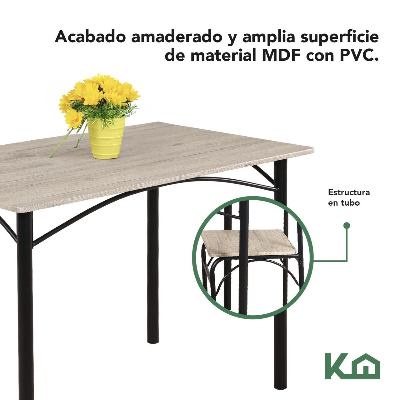 Comedor De 4 Sillas Metal Mesa Rectangular Elegante Moderno