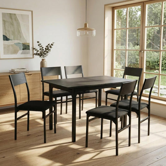 Comedor Mesa Extensible Rectangular 6 Sillas Madera ModernoDNGNITE6-NEG