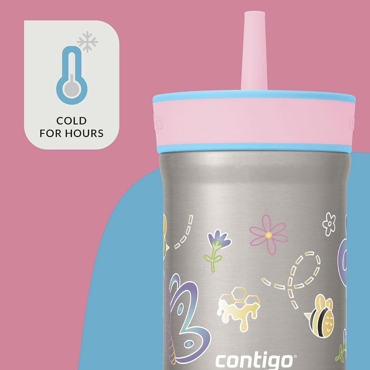 Termo Botella 12oz Para Niños Con Popote Acero Inox Leighton