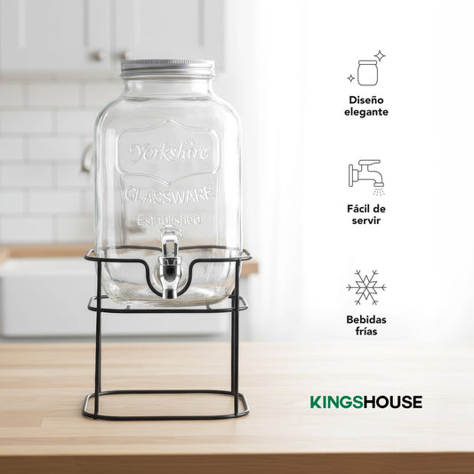 Dispensador Bebidas 5 Litros Mason Jar Vitrolero Con BaseJAR-MASON5-MET