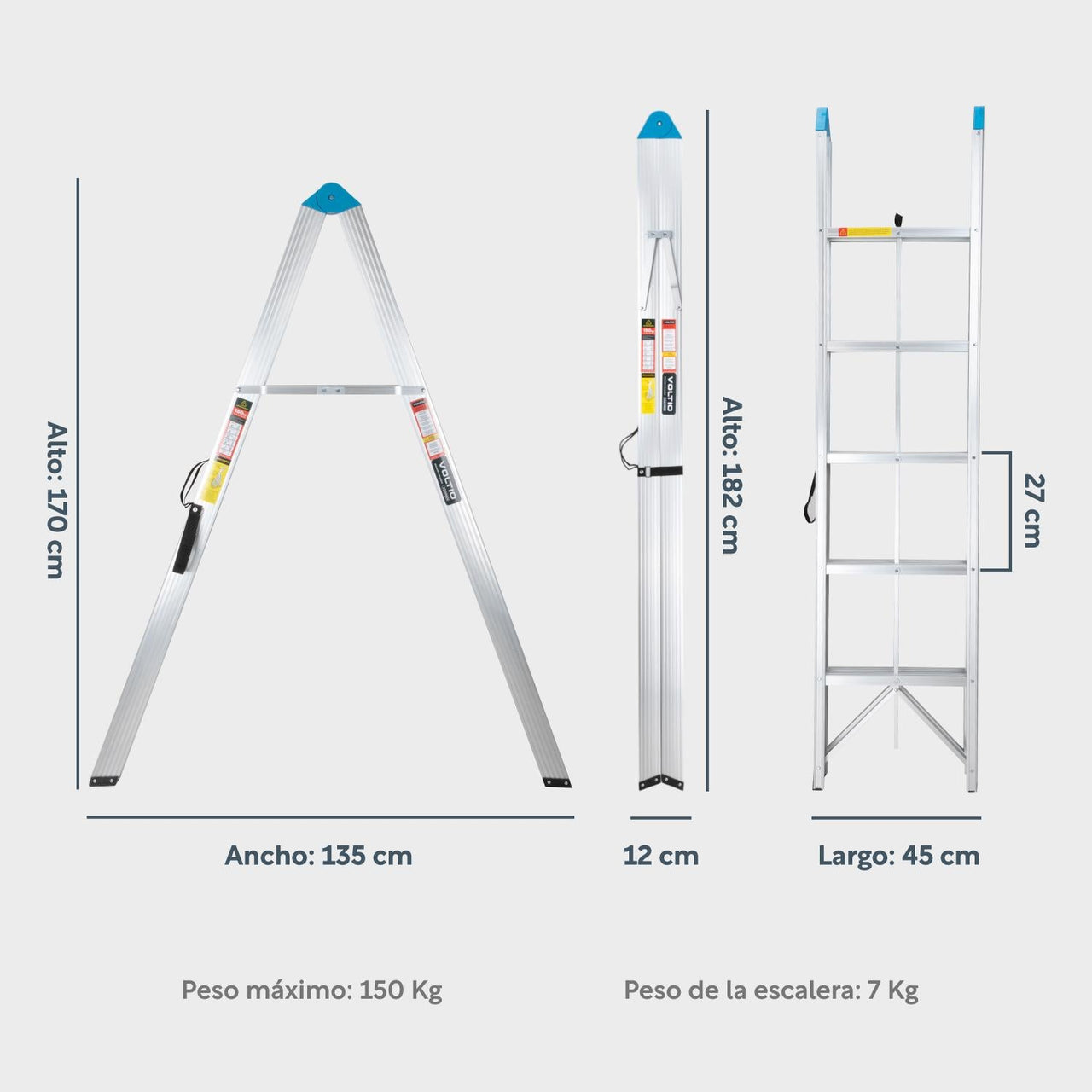 Escalera Plegable Aluminio 5 Escalones Fold A Step Portátil