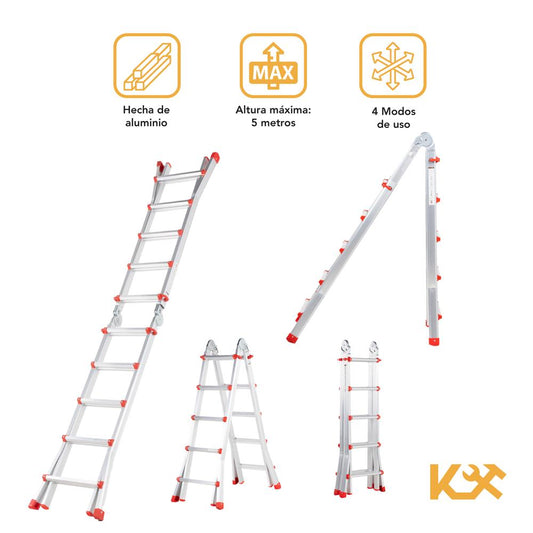 Escalera Plegable De Aluminio 5M Telescopica MultiposicionesKMELG5