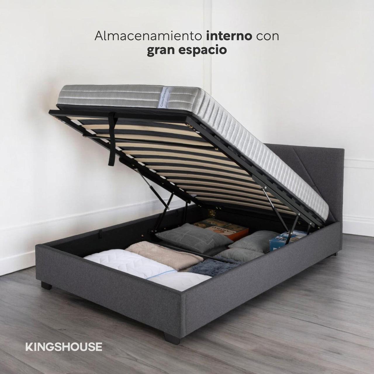 Base De Cama Abatible Individual Box + Cabecera Con Tapiz