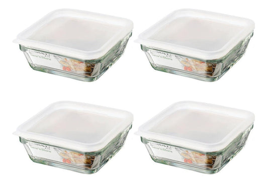 Juego 4 Tazones Vidrio Cuadrados Bowl Ensaladera Tapa Libbey1705585-LIB