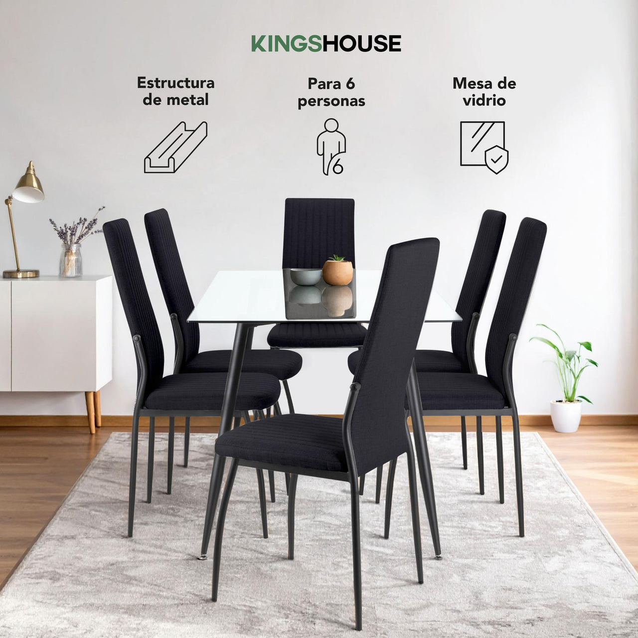 Juego Comedor 6 Sillas Mesa De Vidrio Templado Luna Moderno