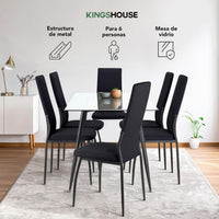 Thumbnail for Juego Comedor 6 Sillas Mesa De Vidrio Templado Luna Moderno