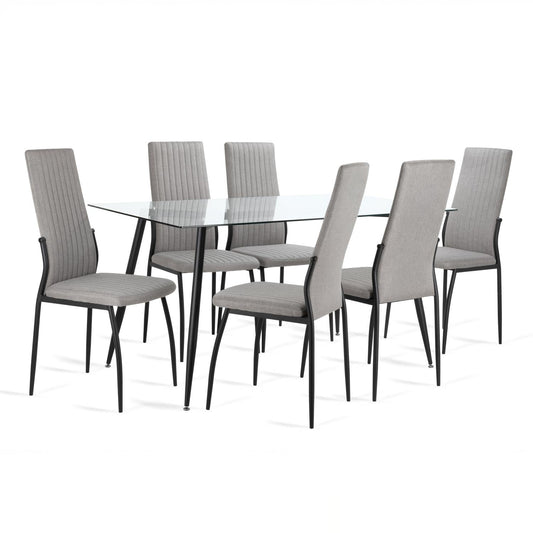 Juego Comedor 6 Sillas Mesa De Vidrio Templado Luna ModernoDNGLUNA6 - GRI