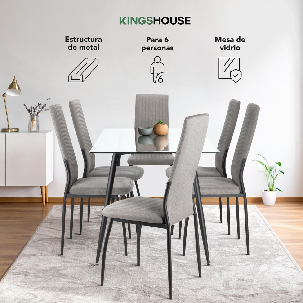 Juego Comedor 6 Sillas Mesa De Vidrio Templado Luna Moderno