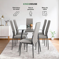 Thumbnail for Juego Comedor 6 Sillas Mesa De Vidrio Templado Luna Moderno