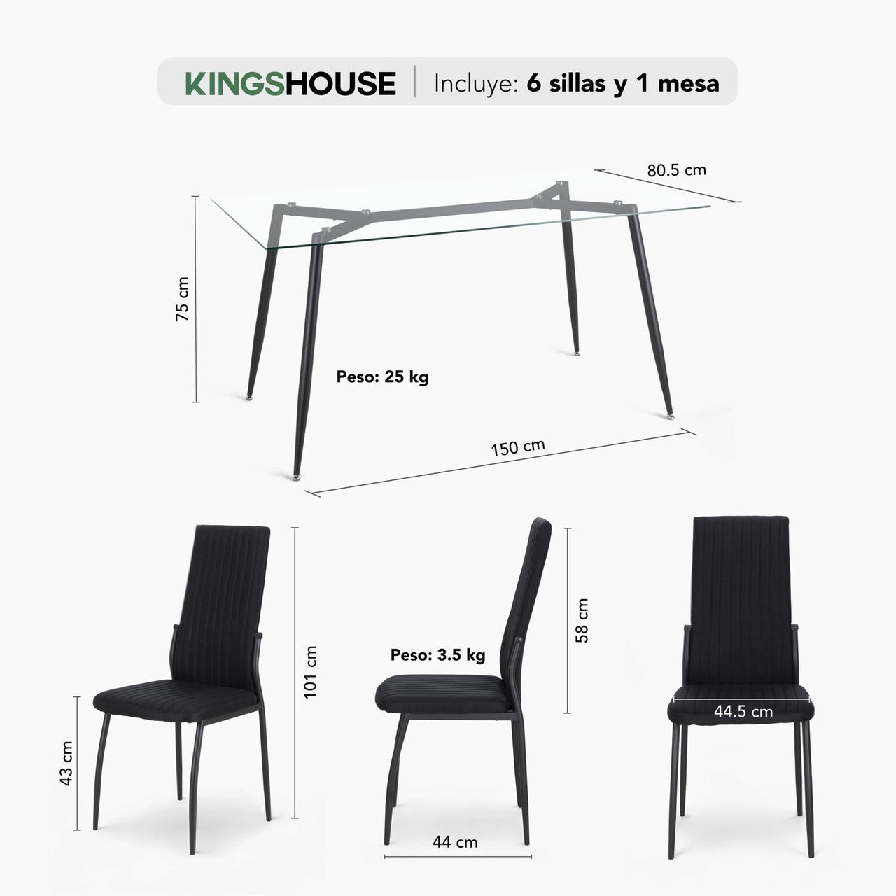 Juego Comedor 6 Sillas Mesa De Vidrio Templado Luna Moderno