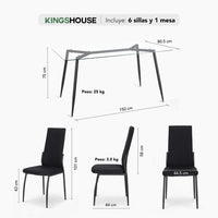 Thumbnail for Juego Comedor 6 Sillas Mesa De Vidrio Templado Luna Moderno