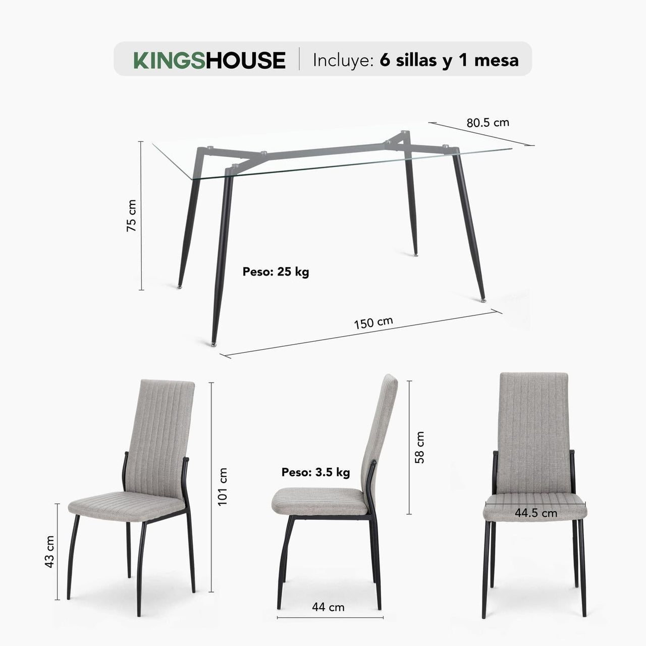 Juego Comedor 6 Sillas Mesa De Vidrio Templado Luna Moderno