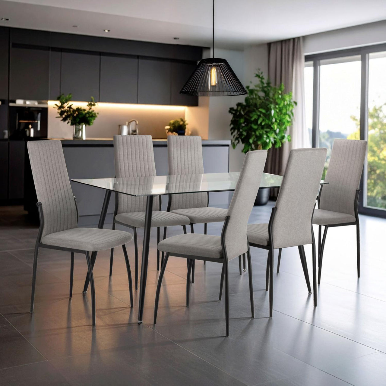 Juego Comedor 6 Sillas Mesa De Vidrio Templado Luna Moderno