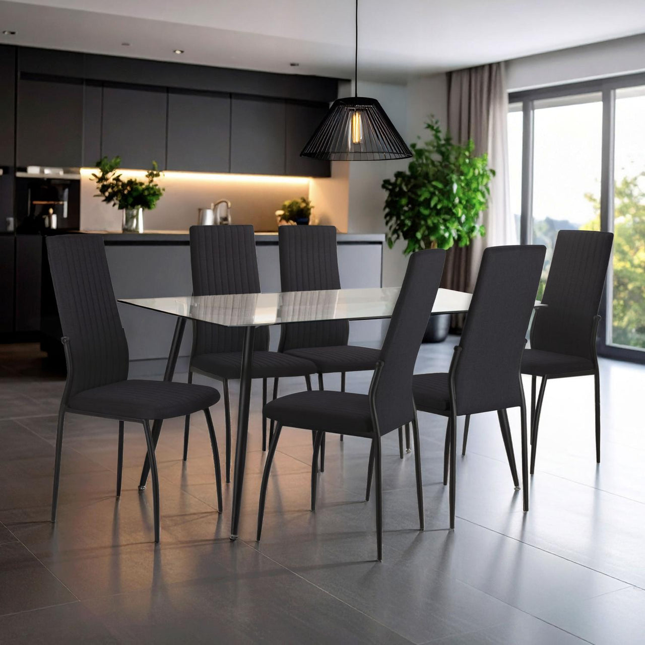 Juego Comedor 6 Sillas Mesa De Vidrio Templado Luna Moderno