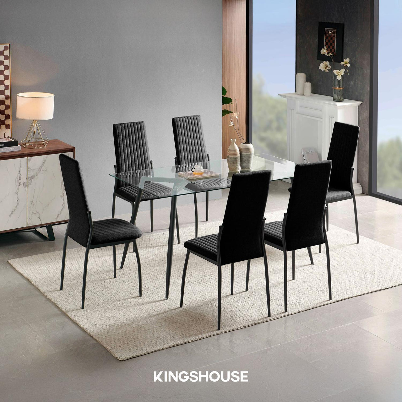 Juego Comedor 6 Sillas Mesa De Vidrio Templado Luna Moderno