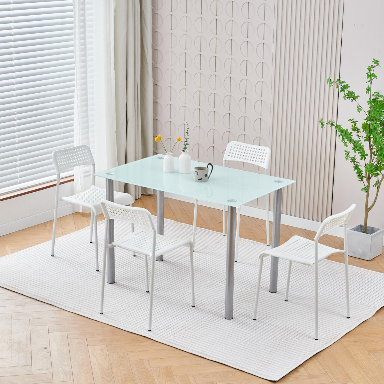 Juego De Comedor 4 Sillas Mesa Rectangular Cristal Elegante