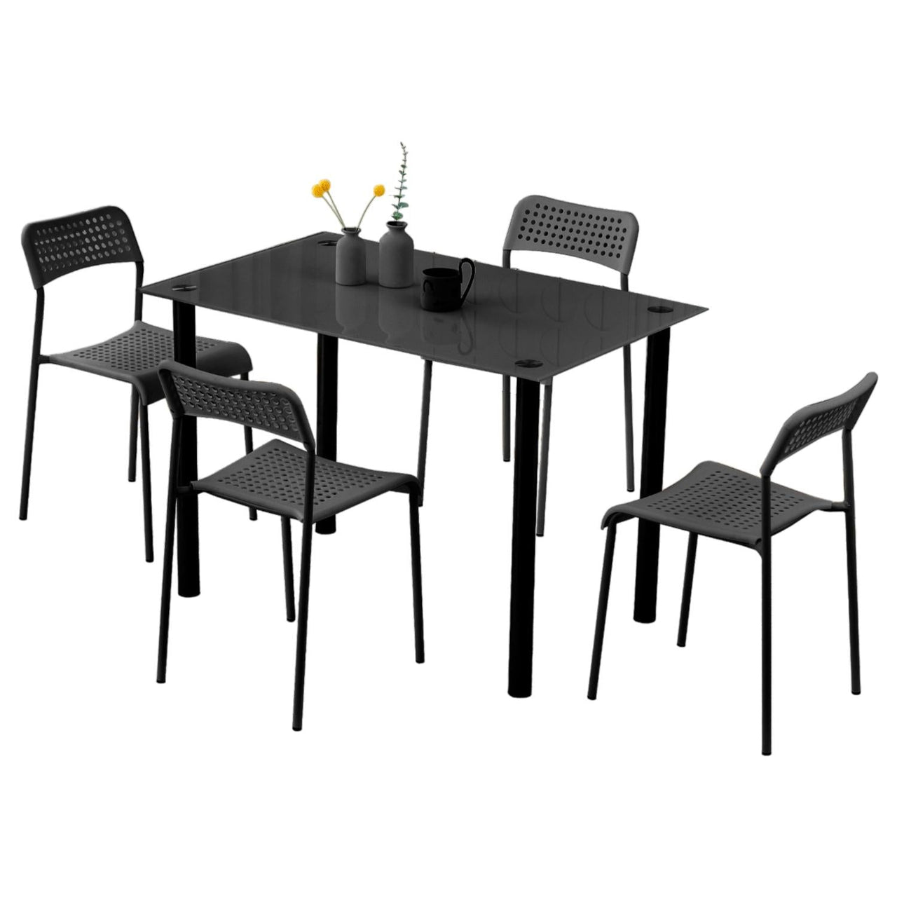 Juego De Comedor 4 Sillas Mesa Rectangular Cristal Elegante