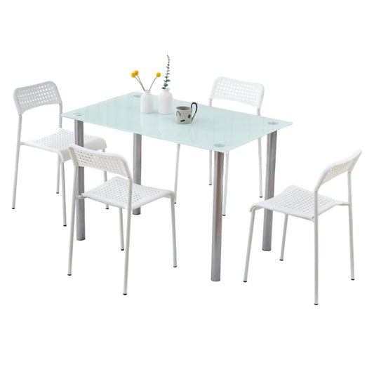 Juego De Comedor 4 Sillas Mesa Rectangular Cristal EleganteDNG - LUMI4 - BLA
