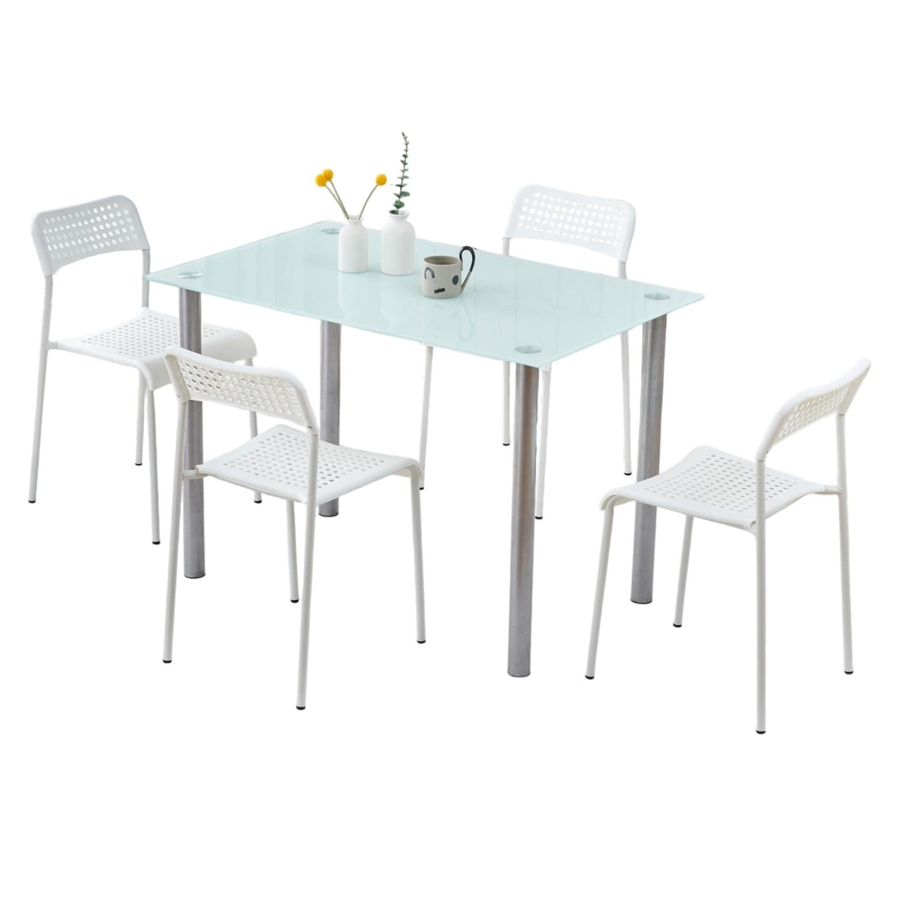 Juego De Comedor 4 Sillas Mesa Rectangular Cristal Elegante