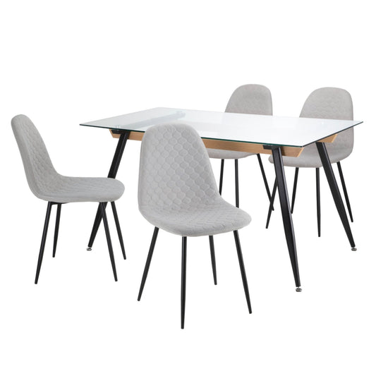 Juego De Comedor 4 Sillas Tapizado Mesa Vidrio Estilo EamesDNG - LIZO4 - GRI