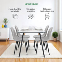 Thumbnail for Juego De Comedor 4 Sillas Tapizado Mesa Vidrio Estilo Eames
