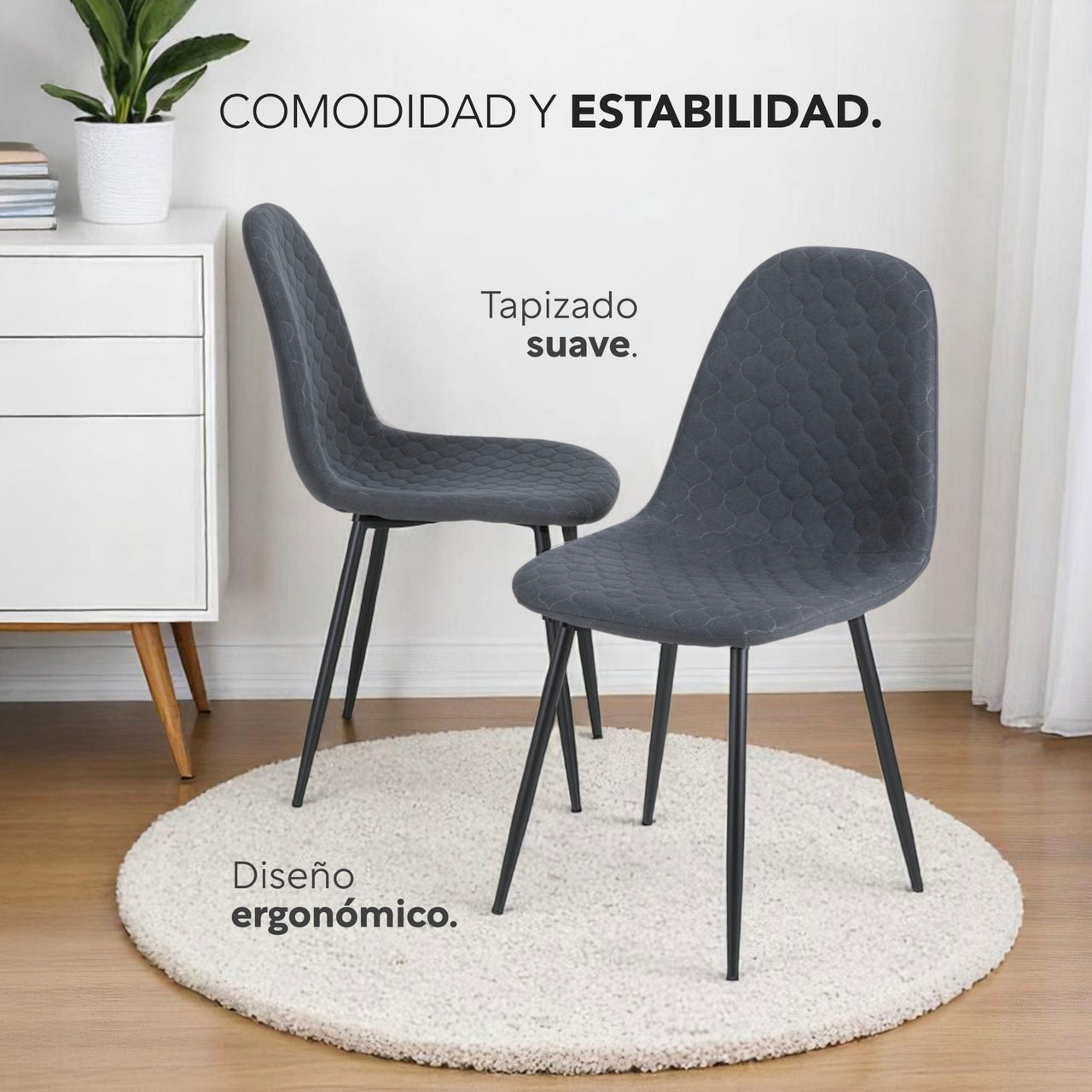 Juego De Comedor 4 Sillas Tapizado Mesa Vidrio Estilo Eames