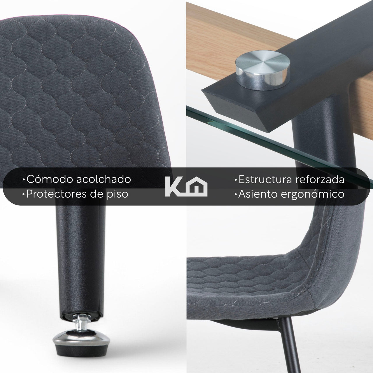 Juego De Comedor 4 Sillas Tapizado Mesa Vidrio Estilo Eames