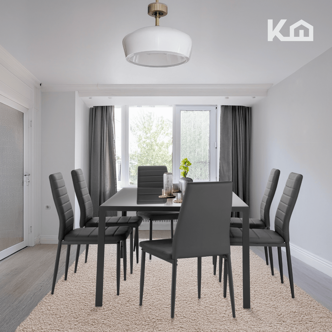 Juego De Comedor 6 Sillas y Mesa De Vidrio Templado Moderno