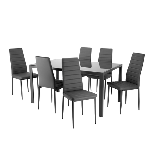 Juego De Comedor 6 Sillas y Mesa De Vidrio Templado ModernoDNG - GLAZI6 - GRI
