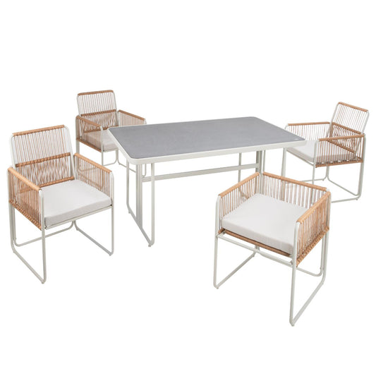 Juego De Comedor Sillas Mesa Para Jardín Rattan Sunset 5 PzsDNG - SUNSET5 - BEI