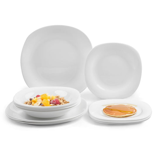 Juego Vajilla de Opalina Moderna 12 Piezas 4 PersonasOPAL12SQ - BLA