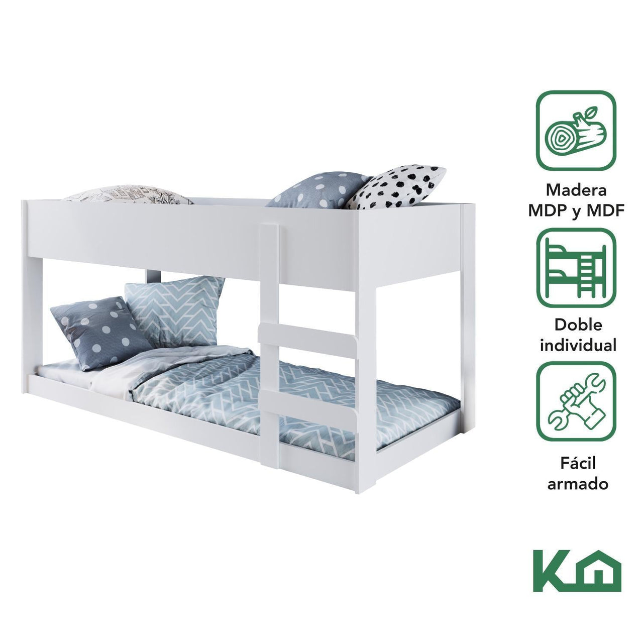Litera Doble Individual Base Cama KingsHouse Desmontable