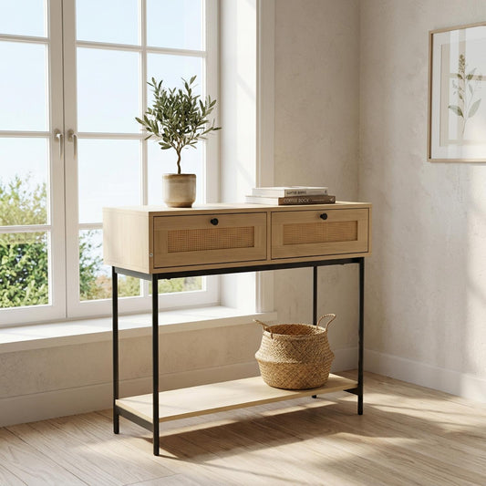Mesa Auxiliar Consola para Sala Recibidor Madera y MetalTABL-RATN2