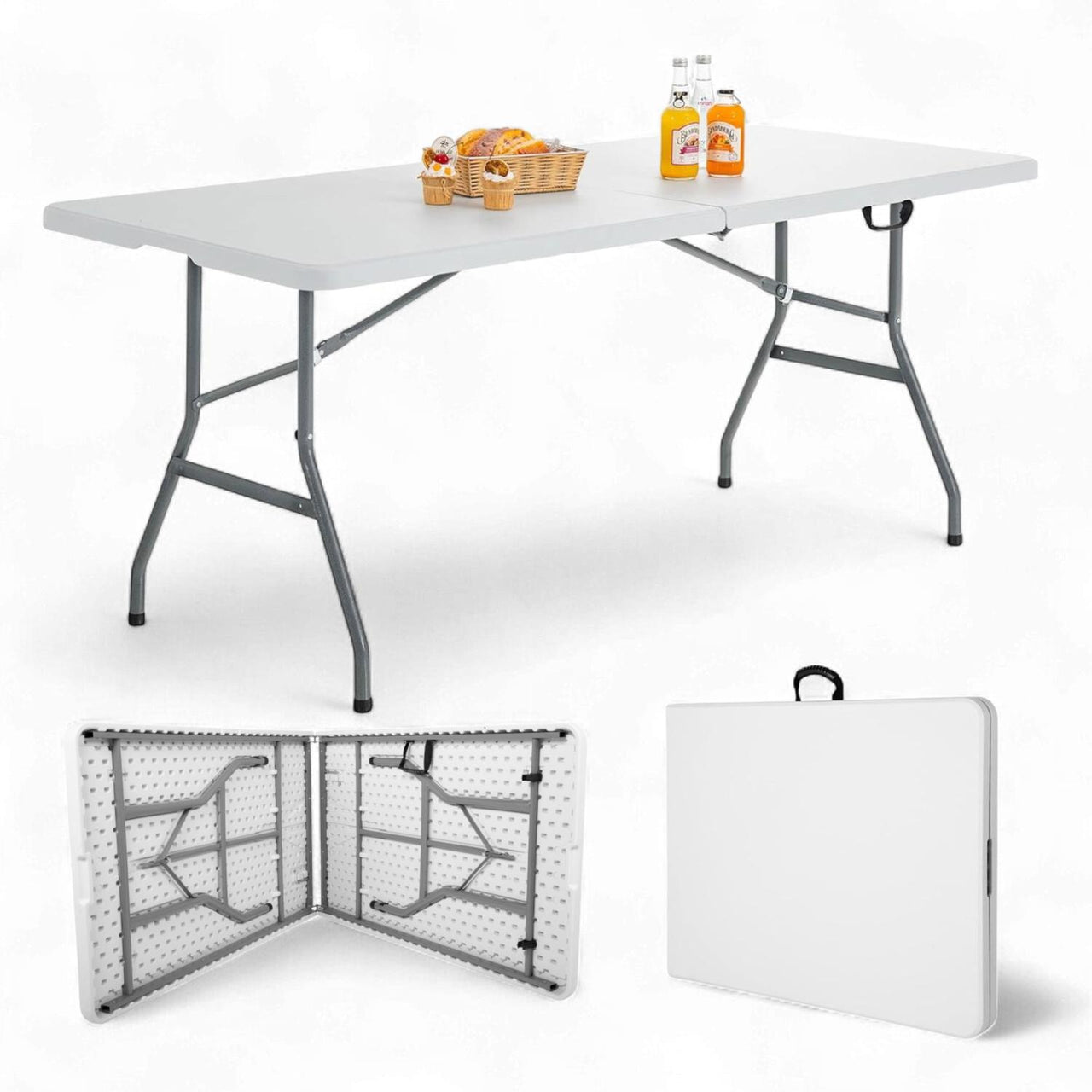 Mesa Plegable Portafolio 1.80M Blanca Camping Jardín Eventos