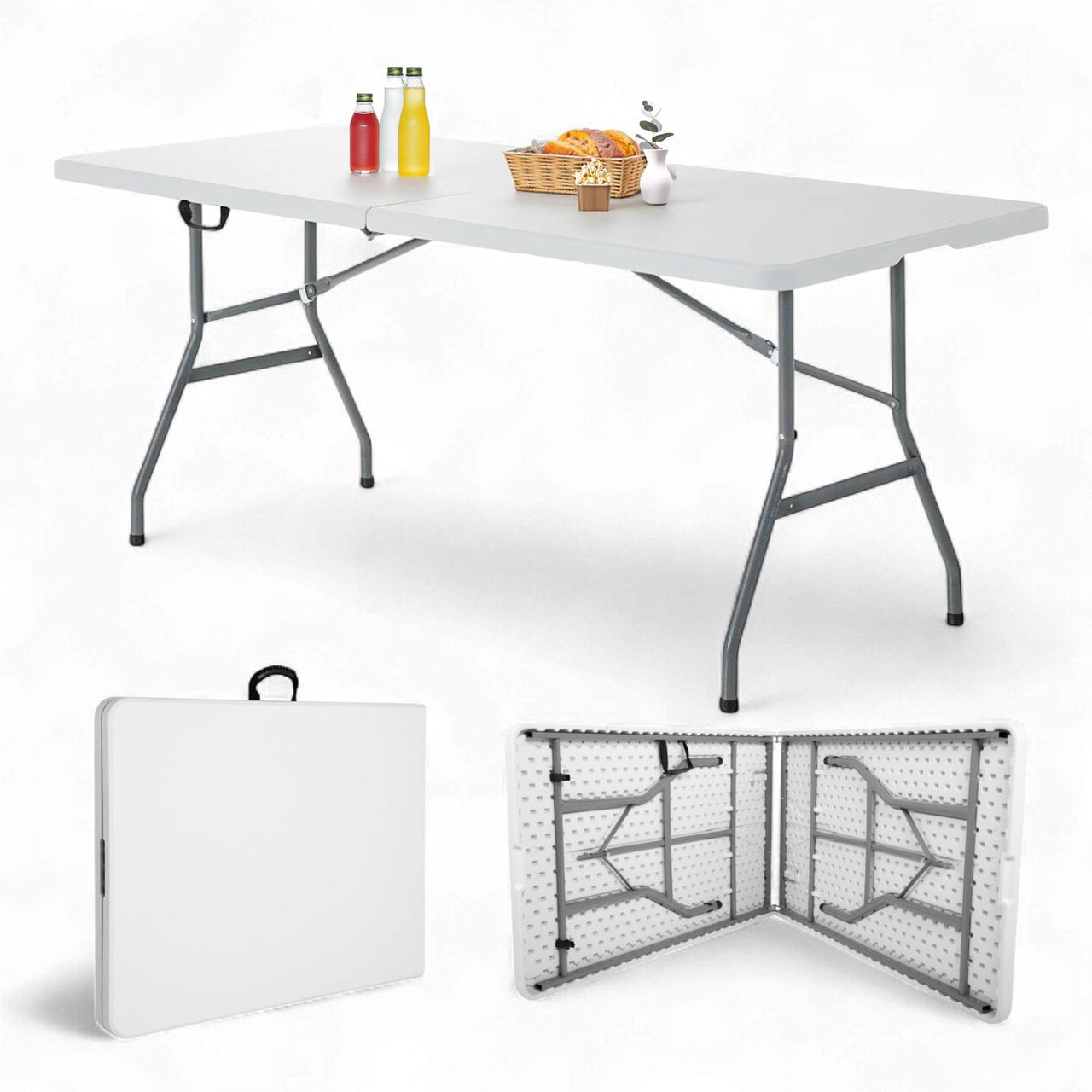 Mesa Plegable Portafolio 2.40M Blanca Camping Jardín Eventos