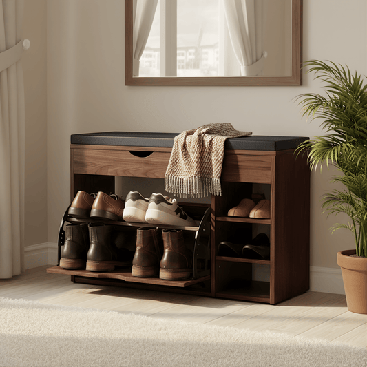 Mueble Zapatero Organizador Zapatos con TabureteSHMTN4-MAD